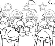 Coloriage Illustration des membres de Among Us jouant Squid Game