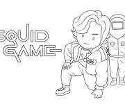 Coloriage Joueur num&eacute;ro 456 avec un agent de s&eacute;curit&eacute; Squid Games