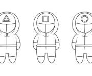Coloriage Les gardes avec les symboles de triangle, carreau et cercle Squid