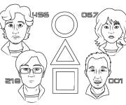 Coloriage Les joueurs principaux de Squid Games