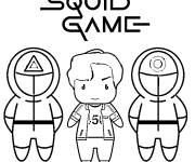Coloriage Mini joueur et gardes jeux calamars