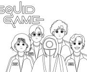 Coloriage Personnages principaux Squid Game sur un affiche