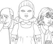 Coloriage Poup&eacute;e et joueurs de Squid Games