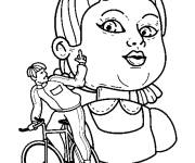 Coloriage Squid Game Poup&eacute;e et joueur sur v&eacute;lo