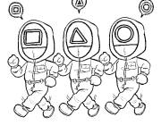 Coloriage Trois agents de Squid Games en action