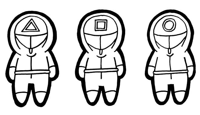 Coloriage Trois agents en vecteur de Squid Games dessin gratuit à imprimer