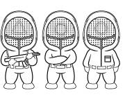 Coloriage Trois gardes de bande anim&eacute; Squid Game