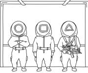 Coloriage Trois gardes de la s&eacute;rie Squid Games