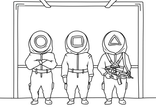 Coloriage Trois gardes de la série Squid Games