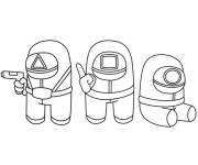 Coloriage Trois gardes Squid Games Parmi nous