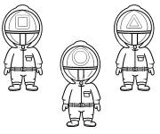 Coloriage Trois mini gardes de jeux calamars
