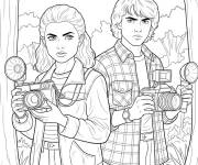 Coloriage Deux amis de Stranger Things avec leurs cameras