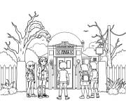 Coloriage Devant la station de police Stranger Things Saison 3