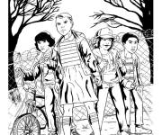 Coloriage Eleven, Will Byers, Dustin et Mike de Stranger Things