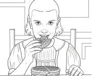 Coloriage fillette de Stranger Things prennant son petit d&eacute;hjeuner