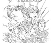 Coloriage Hopper, Eleven, Lucas, Dustin, Mike et le D&eacute;mogorgon