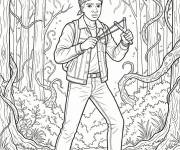 Coloriage Lucas avec son arme dans la foret