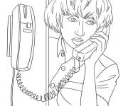 Coloriage Mike au t&eacute;l&eacute;phone