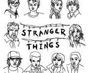 Coloriage Personnages de Stranger Things et logo facile
