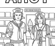 Coloriage Steve et Robin servent de la glace