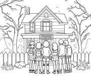 Coloriage Stranger Things et la maison hant&eacute;e