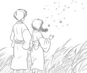 Coloriage Anime du Studio Ghibli en noir et blanc