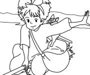 Coloriage Anime Kiki la petite sorci&egrave;re r&eacute;alis&eacute; par Studio Ghibli
