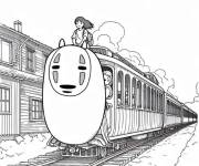 Coloriage Chihiro dans le train de Spirited Away du Studio Ghibli