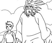 Coloriage Gar&ccedil;on et le h&eacute;ron de Studio Ghibli