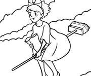 Coloriage Kiki sur son balai, du Studio Ghibli