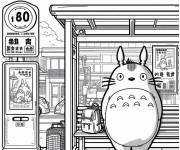 Coloriage Mon voisin Totoro &agrave; l'arr&ecirc;t de bus Studio Ghibli