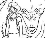 Coloriage Princess Mononoke et le loup