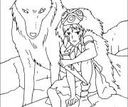 Coloriage Princesse Mononok&eacute; facile du Studio Ghibli