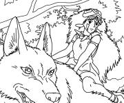 Coloriage Sc&egrave;ne d'Anime Princesse Mononok&eacute; de Studio Ghibli