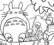 Coloriage Totoro et ses amis dans la foret