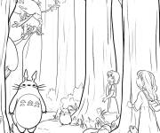 Coloriage Totoro et ses amis dans la for&ecirc;t