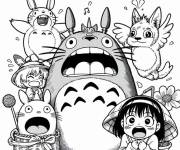 Coloriage Totoro, le Chat-bus, Mei et Satsuki du Studio Ghibli