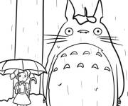 Coloriage Totoro sous la pluie