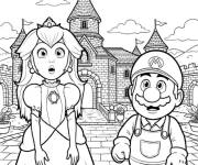 Coloriage Mario et Peach de Super Mario Galaxy