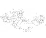 Coloriage Mario, Luigi, Princesse Peach et Yoshi dans la galaxie