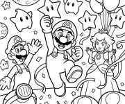 Coloriage Personnages principaux de super Mario Galaxy en f&ecirc;te