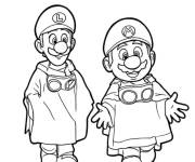 Coloriage et dessins gratuit Sc&egrave;ne de Mario et Luigi portant des capes à imprimer
