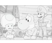 Coloriage Sc&egrave;ne r&eacute;aliste de Luigi, Yoshi et Toad dans Super Mario Galaxy