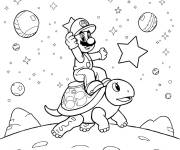 Coloriage Super Mario sur la tortue dans la galaxie