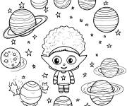 Coloriage Alien observant notre syst&egrave;me solaire