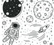 Coloriage Astronaute flottant &agrave; c&ocirc;t&eacute; d&rsquo;un gros ast&eacute;ro&iuml;de