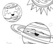 Coloriage Deux plan&egrave;tes avec le soleil en souriant