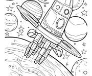 Coloriage Fus&eacute;e et plan&egrave;tes dans l'espace