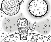 Coloriage L&rsquo;Astronaute sur la Lune avec la Carte Stellaire