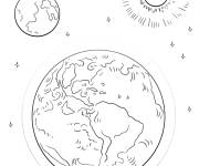 Coloriage La Terre, Lune et notre Soleil